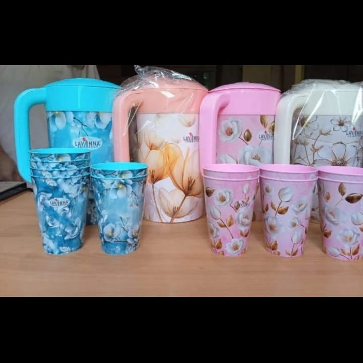 Printed jug with 7 pcs set